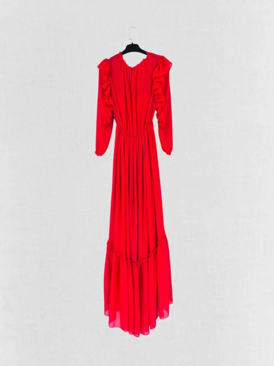 Pre - loved MAJE Ruffle Trim Red Size US 4 Long Dress at Reems Closet