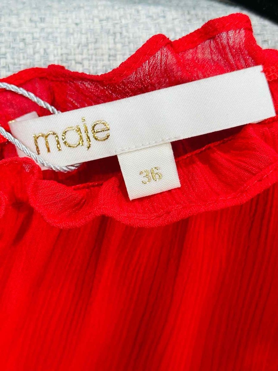 Pre - loved MAJE Ruffle Trim Red Size US 4 Long Dress at Reems Closet