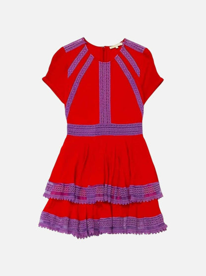 Pre - loved MAJE Tiered Red Knee Length Dress at Reems Closet