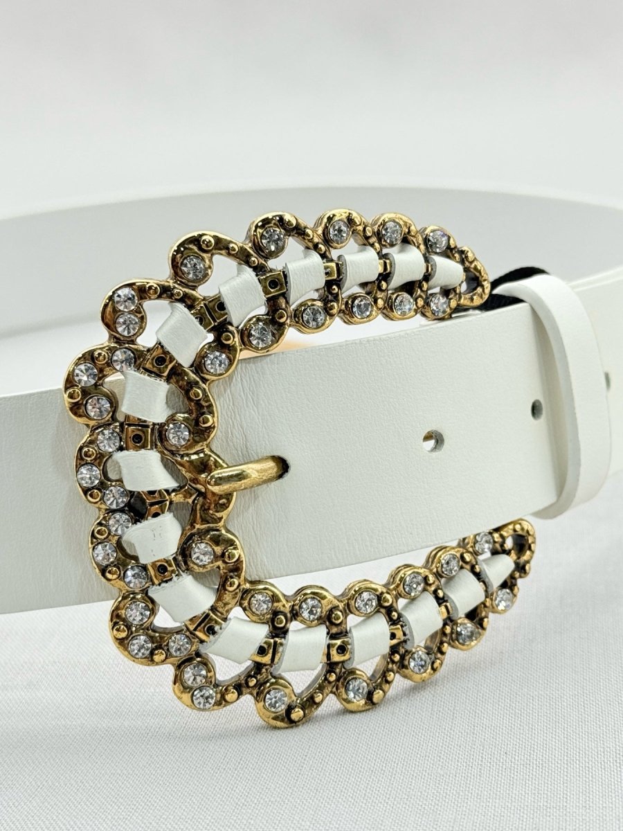 Pre - loved MAJE White Embellished Buckle Belt at Reems Closet