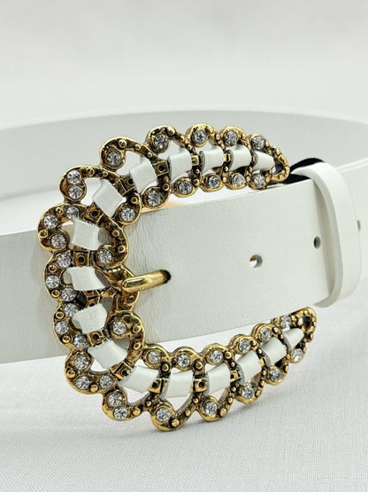 Pre - loved MAJE White Embellished Buckle Belt at Reems Closet