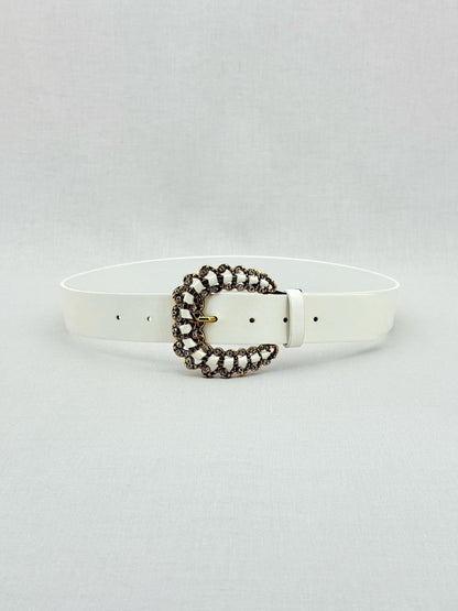 Pre - loved MAJE White Embellished Buckle Belt at Reems Closet
