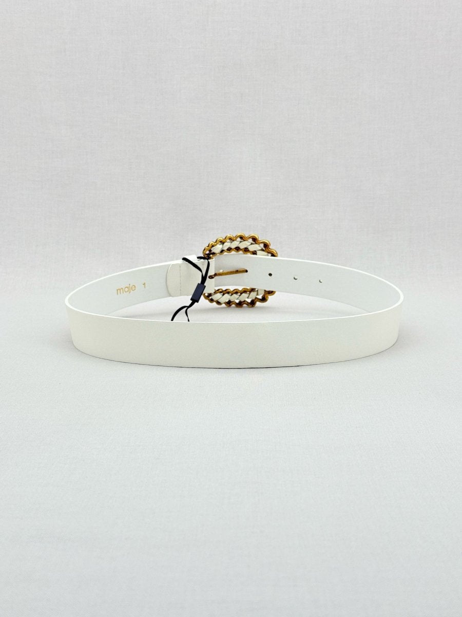 Pre - loved MAJE White Embellished Buckle Belt at Reems Closet
