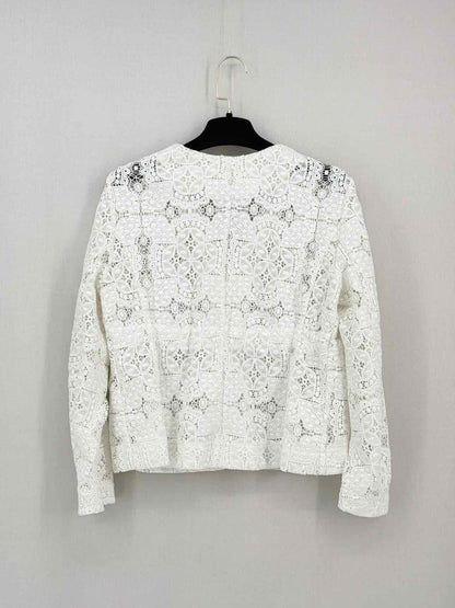 Pre - loved MAJE White Floral Size US 2 Cardigan at Reems Closet