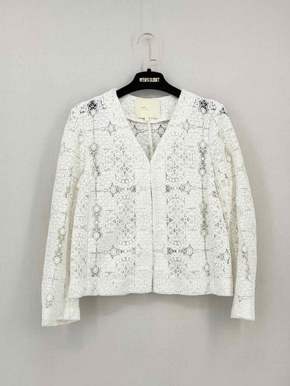Pre - loved MAJE White Floral Size US 2 Cardigan at Reems Closet