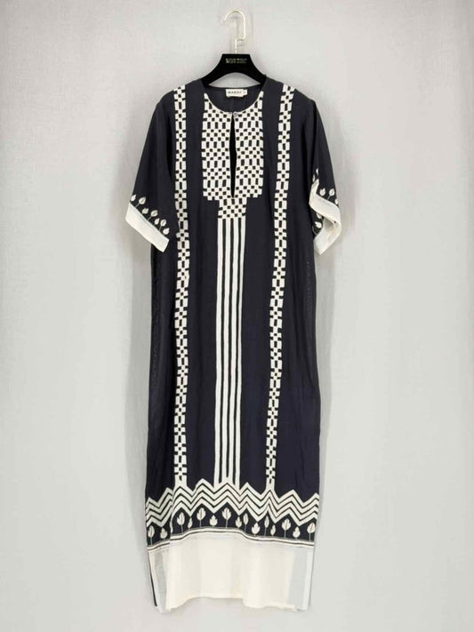 Pre - loved MAKSU Black & White Printed Size Small Midi Dress at Reems Closet