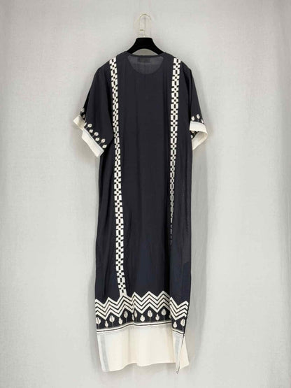 Pre - loved MAKSU Black & White Printed Size Small Midi Dress at Reems Closet