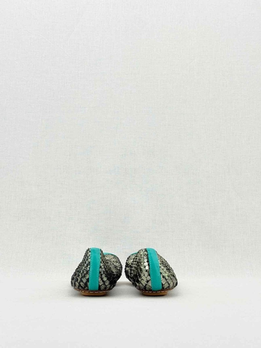 Pre - loved MALOBES Silver & Blue Snakeskin Size EU 35 Ballet Flats at Reems Closet