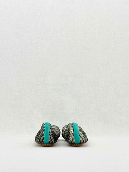 Pre - loved MALOBES Silver & Blue Snakeskin Size EU 35 Ballet Flats at Reems Closet