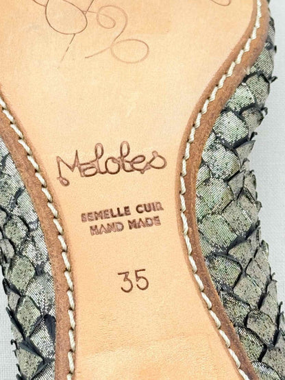 Pre - loved MALOBES Silver & Blue Snakeskin Size EU 35 Ballet Flats at Reems Closet
