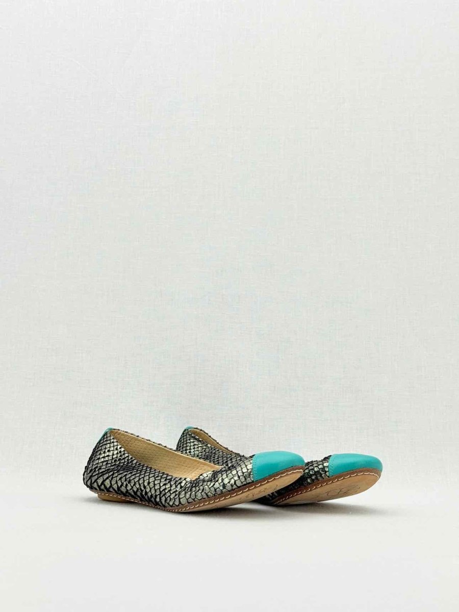 Pre - loved MALOBES Silver & Blue Snakeskin Size EU 35 Ballet Flats at Reems Closet