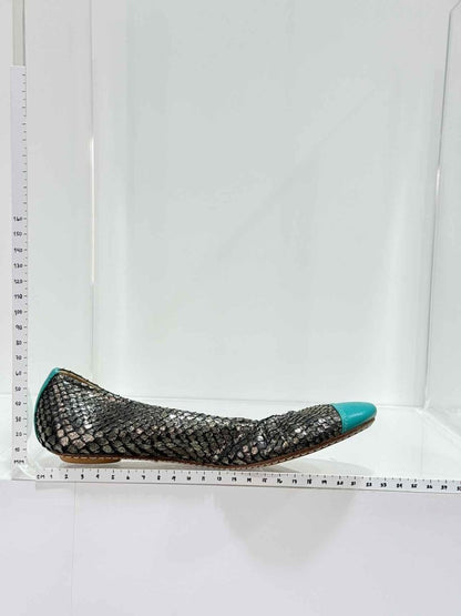 Pre - loved MALOBES Silver & Blue Snakeskin Size EU 35 Ballet Flats at Reems Closet