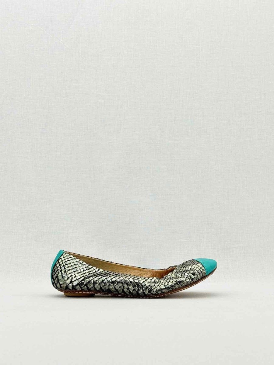 Pre - loved MALOBES Silver & Blue Snakeskin Size EU 35 Ballet Flats at Reems Closet