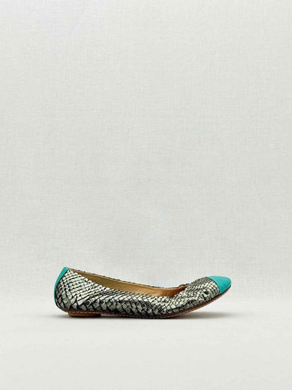 Pre - loved MALOBES Silver & Blue Snakeskin Size EU 35 Ballet Flats at Reems Closet