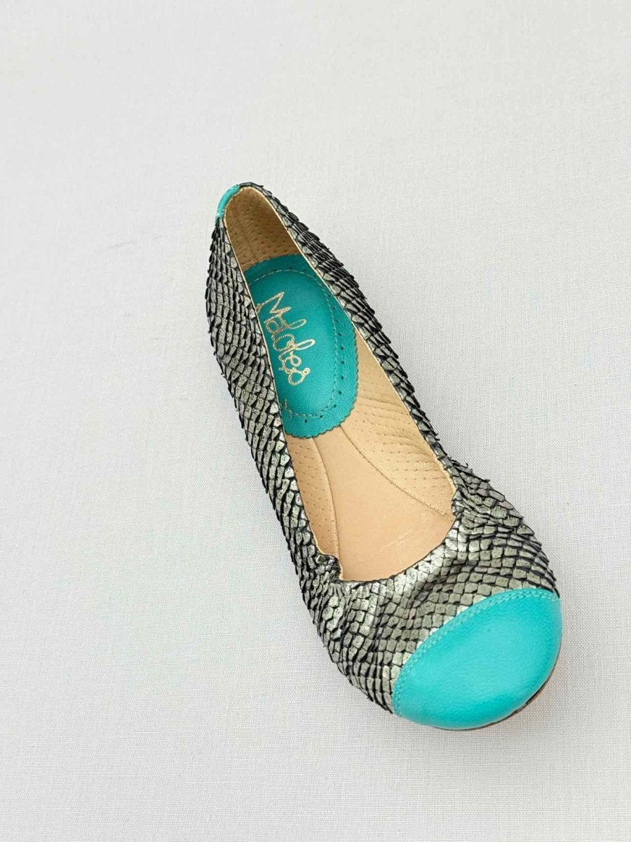 Pre - loved MALOBES Silver & Blue Snakeskin Size EU 35 Ballet Flats at Reems Closet