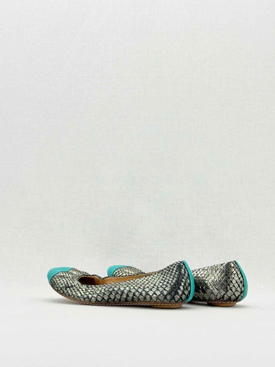 Pre - loved MALOBES Silver & Blue Snakeskin Size EU 35 Ballet Flats at Reems Closet