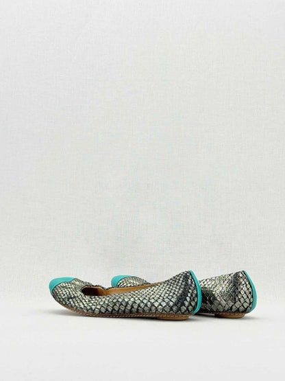 Pre - loved MALOBES Silver & Blue Snakeskin Size EU 35 Ballet Flats at Reems Closet