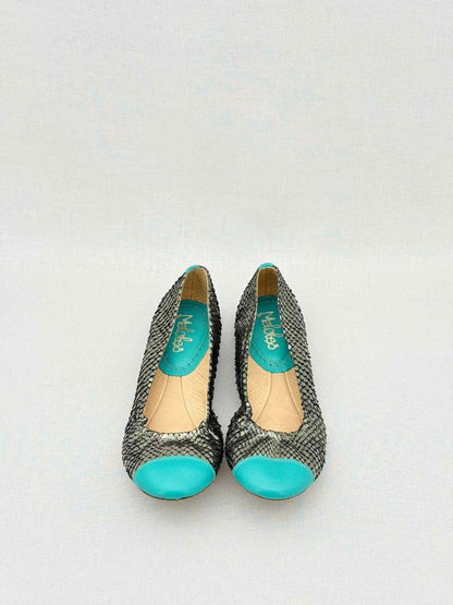 Pre - loved MALOBES Silver & Blue Snakeskin Size EU 35 Ballet Flats at Reems Closet