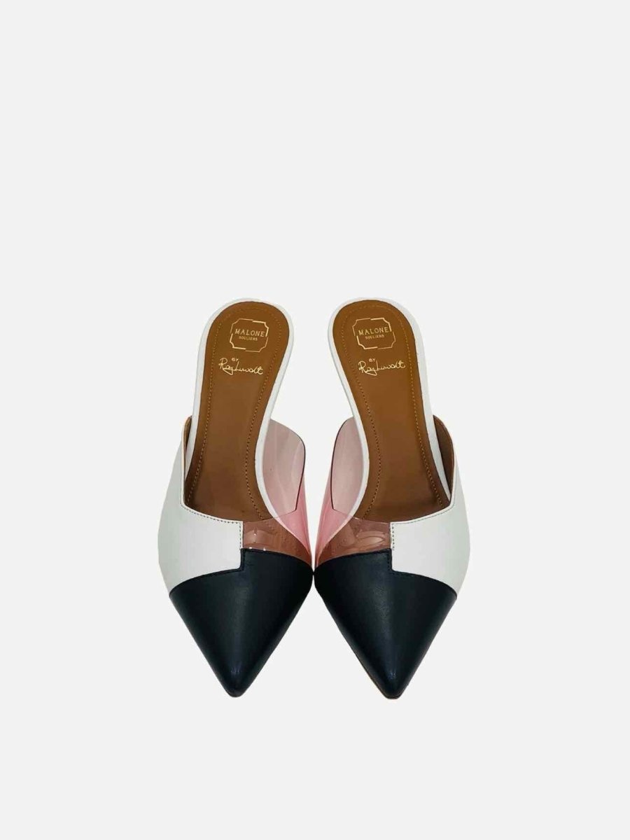 Pre - loved MALONE SOULIERS Kitten Heel White & Black Mules from Reems Closet