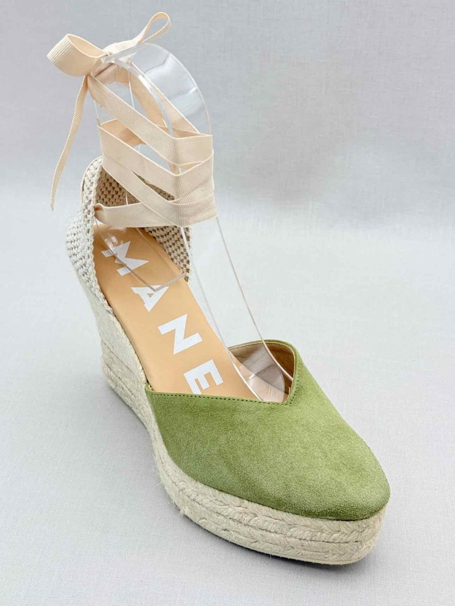 Pre-loved MANEBI Espadrille Green Size EU 39 Wedges at Reems Closet