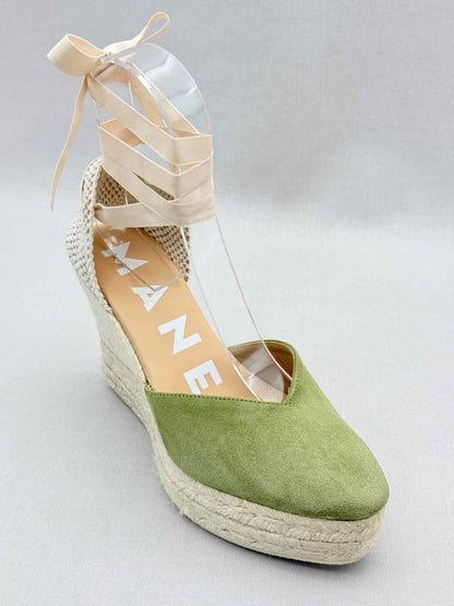 Pre-loved MANEBI Espadrille Green Size EU 39 Wedges at Reems Closet