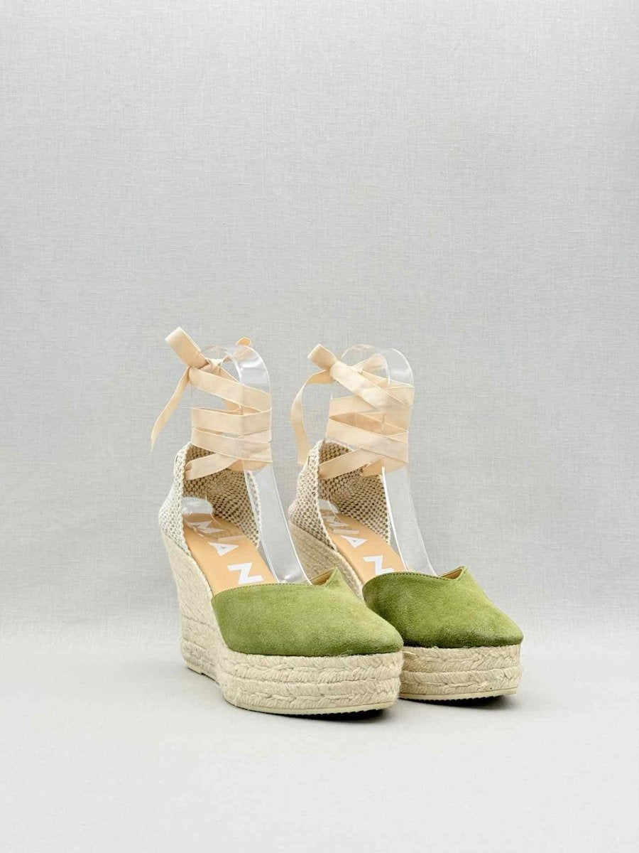 Pre-loved MANEBI Espadrille Green Size EU 39 Wedges at Reems Closet