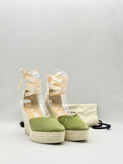 Pre-loved MANEBI Espadrille Green Size EU 39 Wedges at Reems Closet