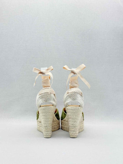 Pre-loved MANEBI Espadrille Green Size EU 39 Wedges at Reems Closet