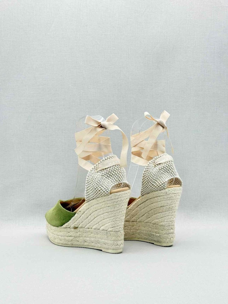 Pre-loved MANEBI Espadrille Green Size EU 39 Wedges at Reems Closet