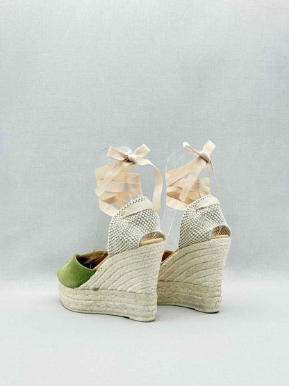 Pre-loved MANEBI Espadrille Green Size EU 39 Wedges at Reems Closet
