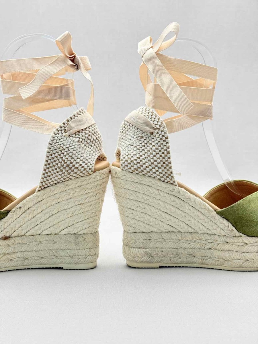 Pre-loved MANEBI Espadrille Green Size EU 39 Wedges at Reems Closet