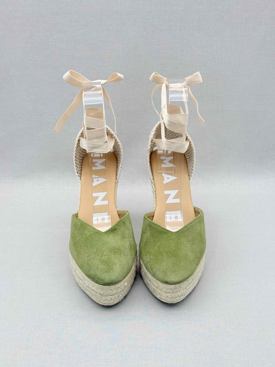 Pre-loved MANEBI Espadrille Green Size EU 39 Wedges at Reems Closet