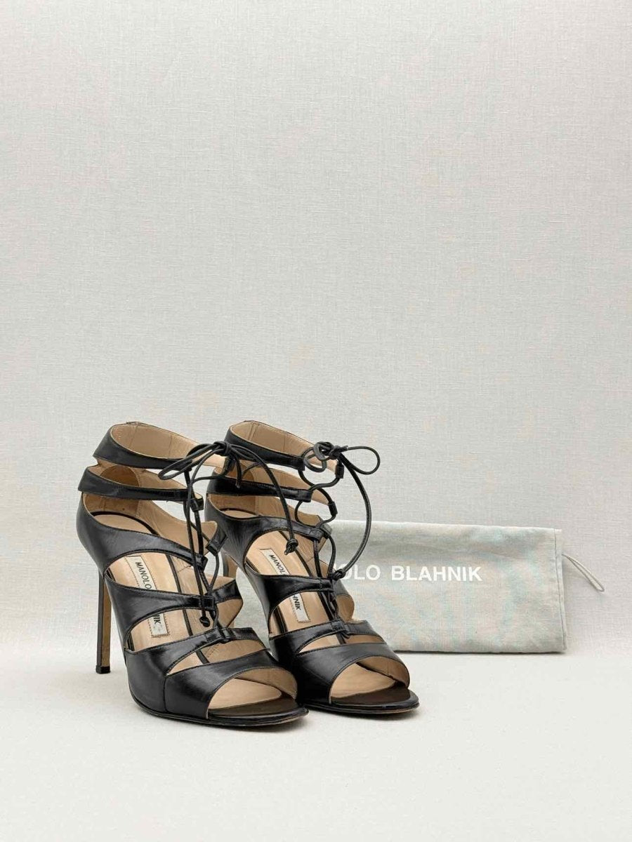 Pre - loved MANOLO BLAHNIK Black Size EU 38.5 Heeled Sandals at Reems Closet