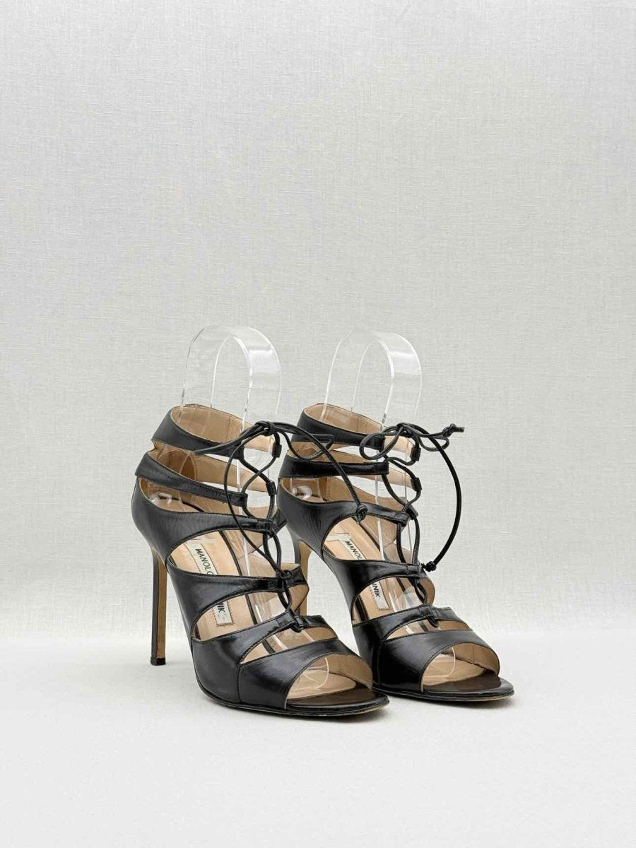 Pre - loved MANOLO BLAHNIK Black Size EU 38.5 Heeled Sandals at Reems Closet