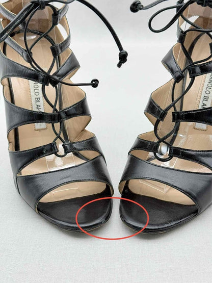 Pre - loved MANOLO BLAHNIK Black Size EU 38.5 Heeled Sandals at Reems Closet