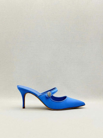 Pre-loved MANOLO BLAHNIK Camparimu Jewel 70 Blue Size EU 42 Mules at Reems Closet