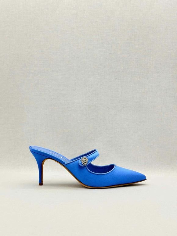 Pre-loved MANOLO BLAHNIK Camparimu Jewel 70 Blue Size EU 42 Mules at Reems Closet