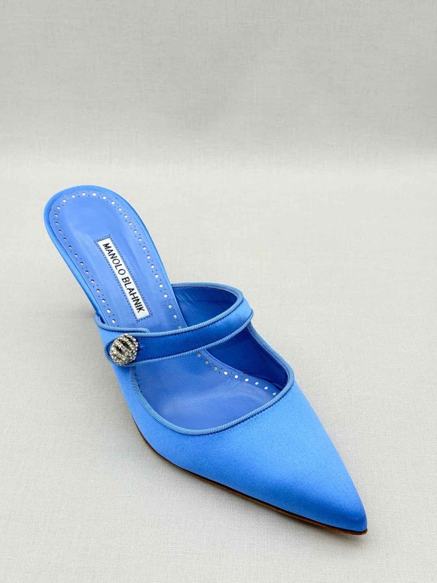 Pre-loved MANOLO BLAHNIK Camparimu Jewel 70 Blue Size EU 42 Mules at Reems Closet