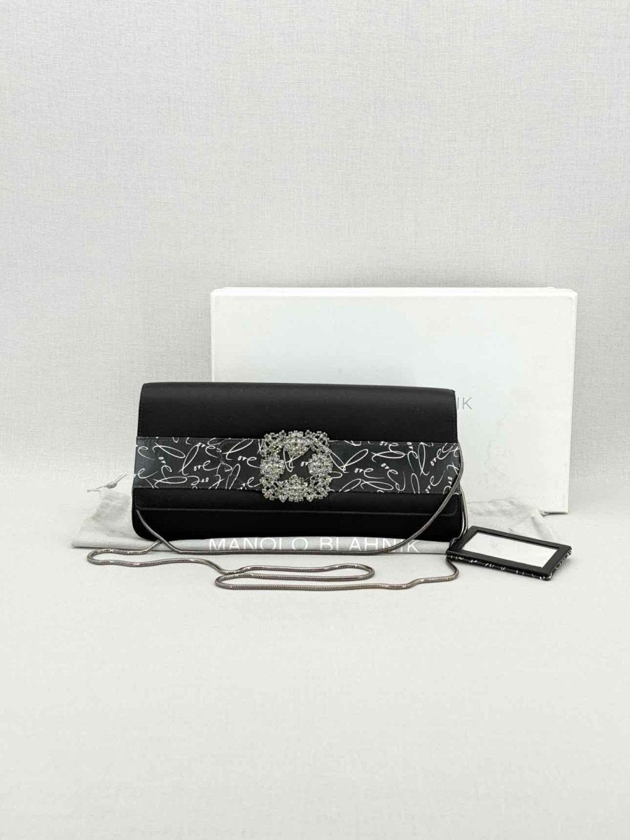 Pre - loved MANOLO BLAHNIK Envelope Black Clutch at Reems Closet