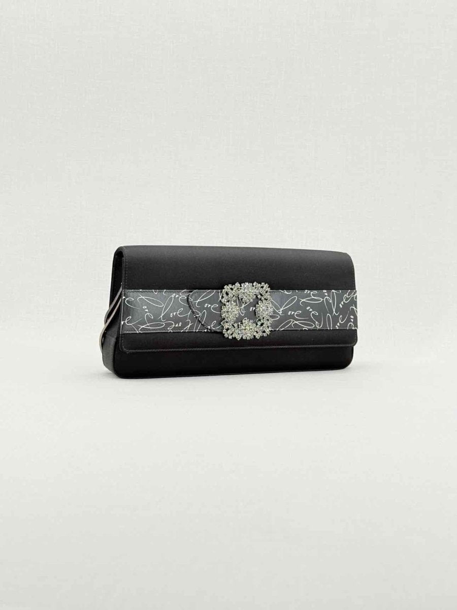 Pre - loved MANOLO BLAHNIK Envelope Black Clutch at Reems Closet