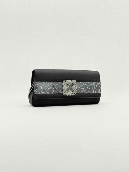 Pre - loved MANOLO BLAHNIK Envelope Black Clutch at Reems Closet