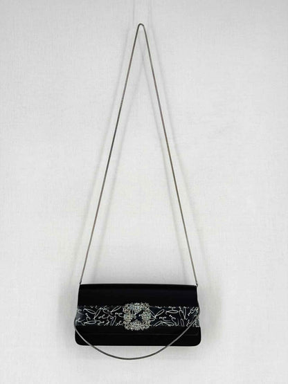 Pre - loved MANOLO BLAHNIK Envelope Black Clutch at Reems Closet