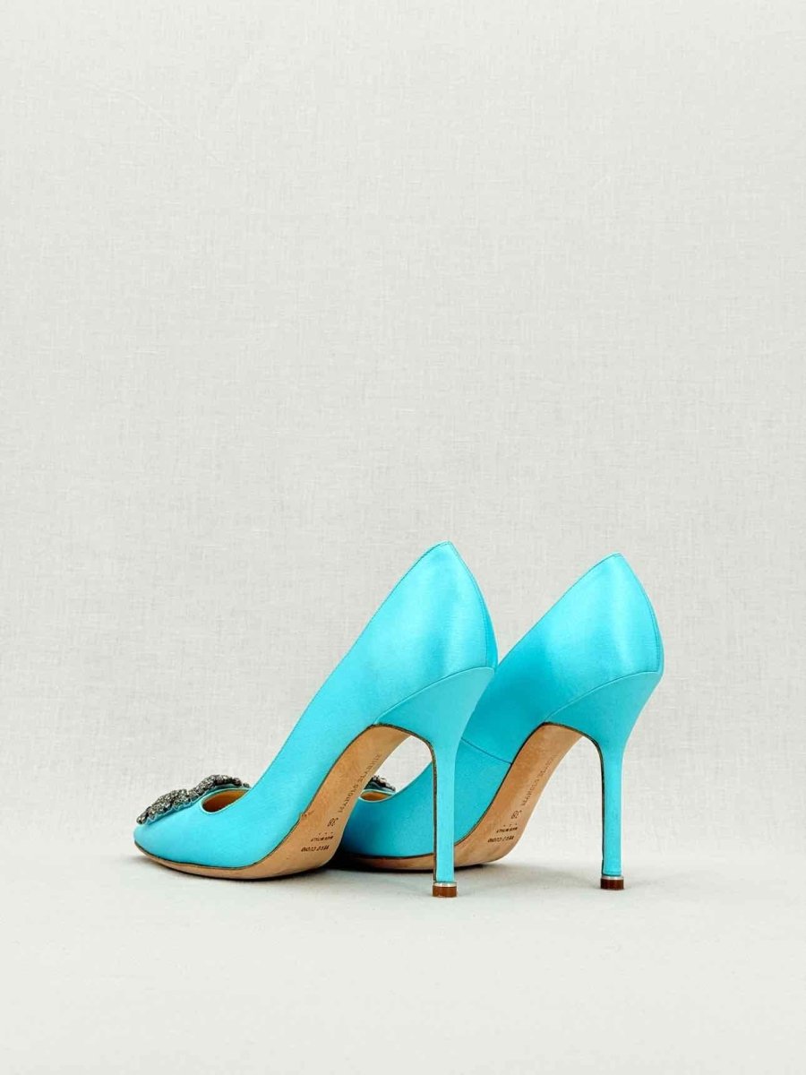 Pre - loved MANOLO BLAHNIK Hangisi Aqua Size EU 38 Pumps at Reems Closet
