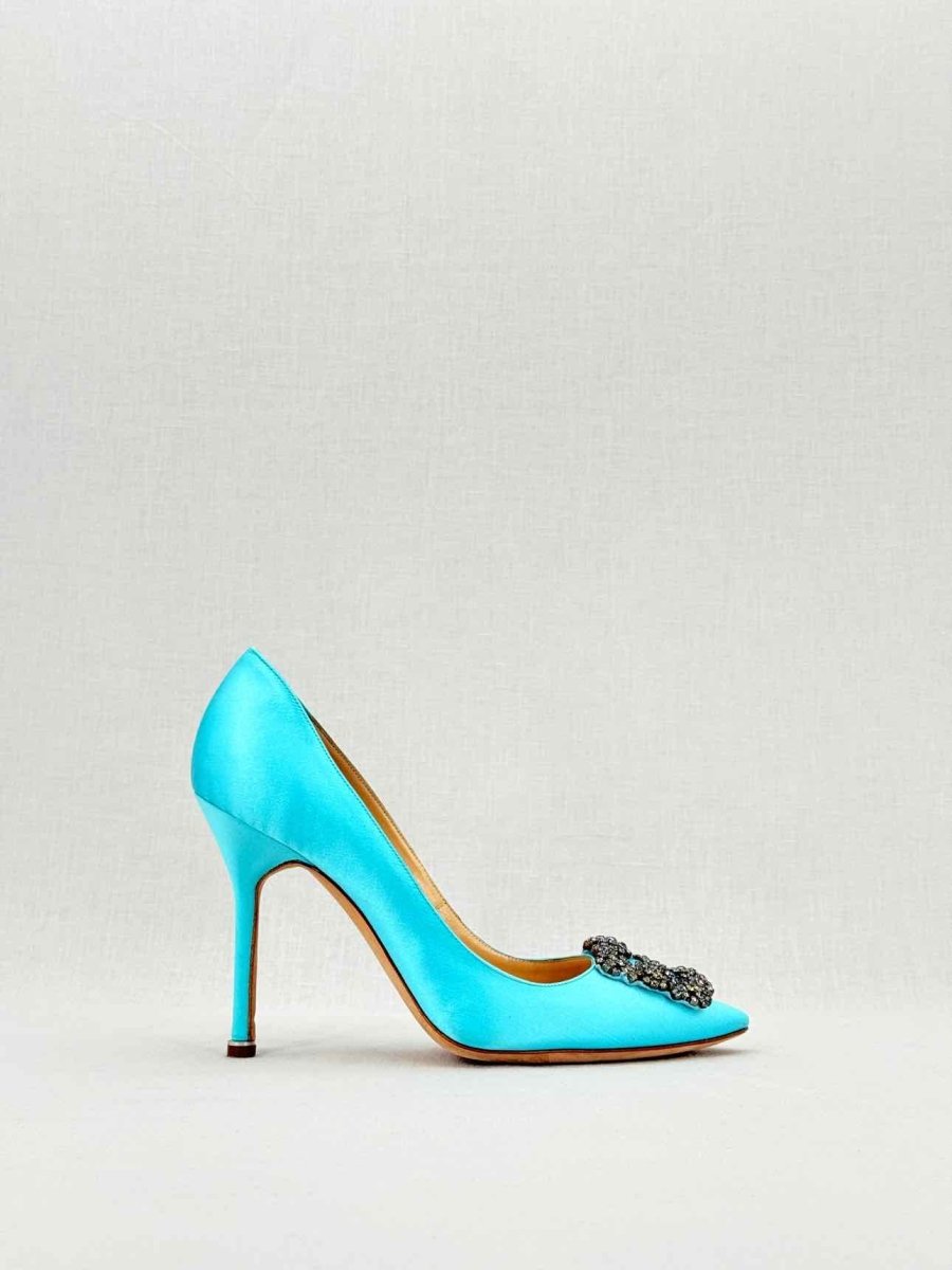 Pre - loved MANOLO BLAHNIK Hangisi Aqua Size EU 38 Pumps at Reems Closet