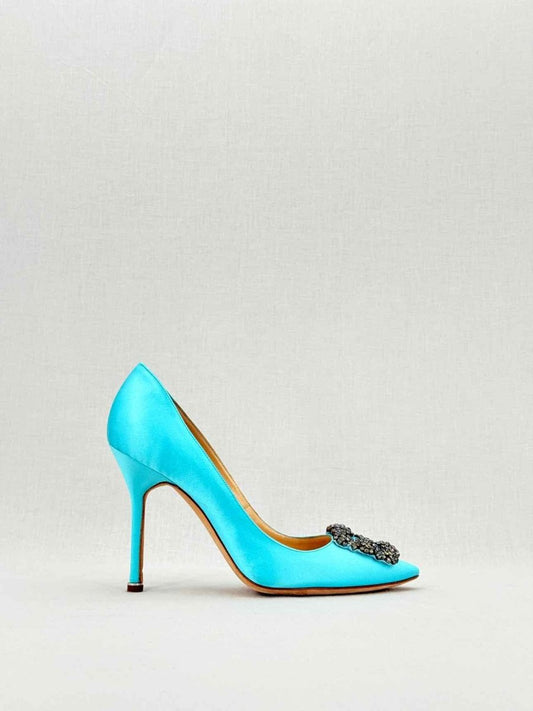 Pre - loved MANOLO BLAHNIK Hangisi Aqua Size EU 38 Pumps at Reems Closet