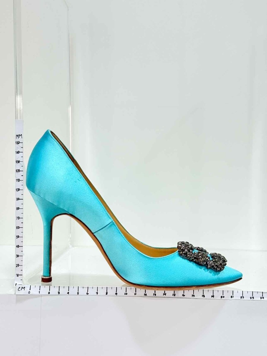Pre - loved MANOLO BLAHNIK Hangisi Aqua Size EU 38 Pumps at Reems Closet