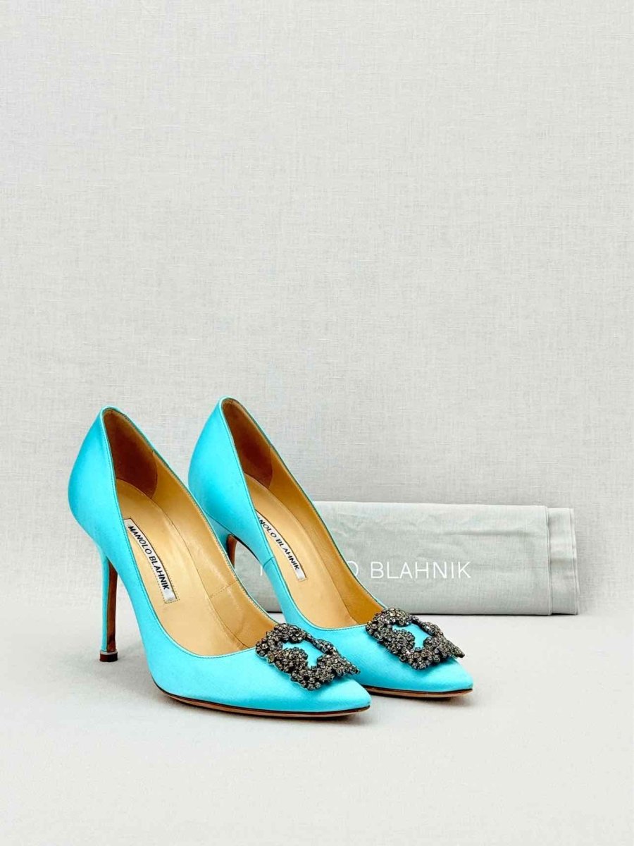 Pre - loved MANOLO BLAHNIK Hangisi Aqua Size EU 38 Pumps at Reems Closet
