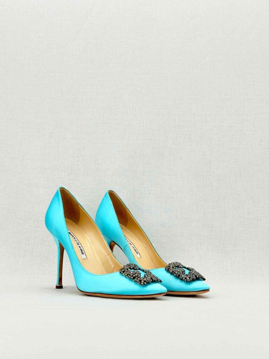 Pre - loved MANOLO BLAHNIK Hangisi Aqua Size EU 38 Pumps at Reems Closet
