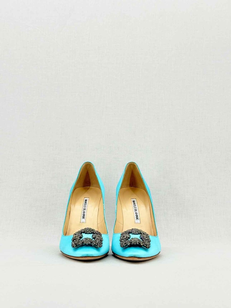 Pre - loved MANOLO BLAHNIK Hangisi Aqua Size EU 38 Pumps at Reems Closet