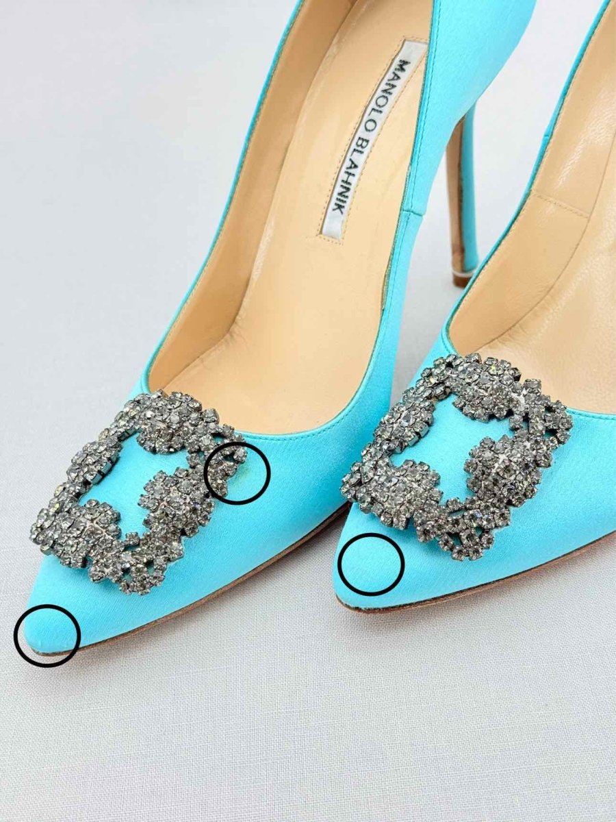 Pre - loved MANOLO BLAHNIK Hangisi Aqua Size EU 38 Pumps at Reems Closet